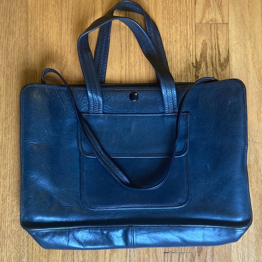 Vintage Navy Handmade Leather Large Tote Bag Handles & Shoulder Strap - Picture 2 of 15